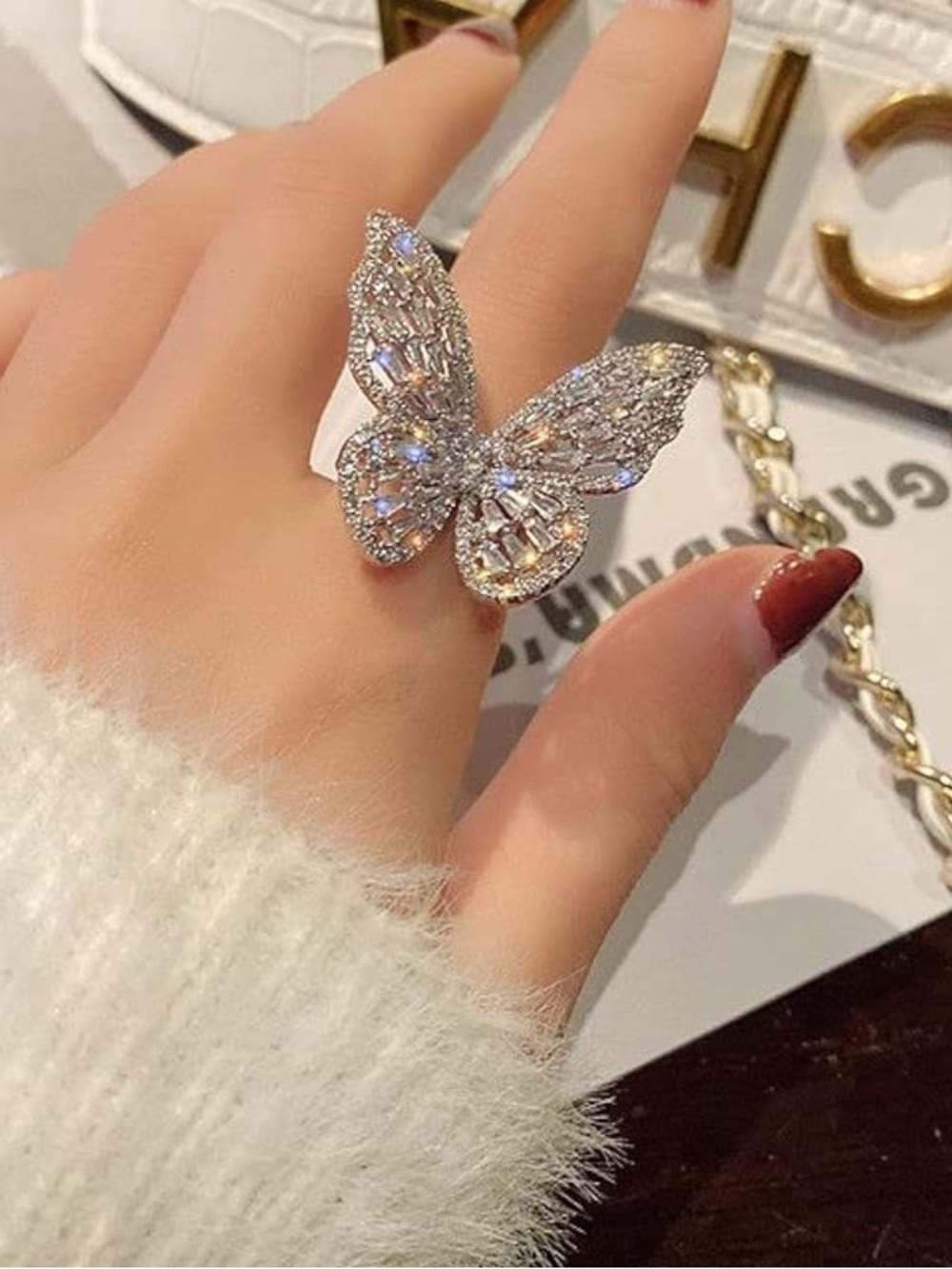 Neiman Marcus Silver Crystal Butterfly Cocktail Ring